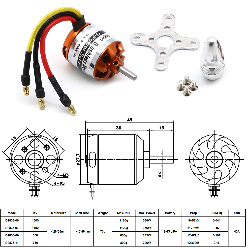 RC มอเตอร์ D2836 750KV 1500KV  - Rc Helicopter Motor บทวิจารณ์และราคา